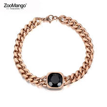 ZooMango-pulsera de cadena de eslabones de acero inoxidable, brazalete cuadrado de Zirconia cúbica negra de 14mm, color oro rosa, joyería ZB18021R 2024 - compra barato