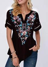 Pulôver feminino plus size, 4xl, 5x, blusa, boho, estampa, renda, feminino, top, gola v, solto, 2020, casual, verão, novo, camiseta, feminina 2024 - compre barato