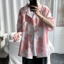 Pink/Blue Men Shirts Fashion Printed Men's Casual Lapel Pocket Mens Clothing Streetwear Short-sleeved Shirt Top Blouse 5XL-M 2024 - buy cheap