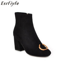 ESRFIYFE 2020 New  Autumn Winter High Heels Square Toe Ankle Boots for Women Fashion Flock Shoes Woman Motorcycle Botas Mujer 2024 - buy cheap