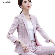 Lenshin High Quality 2 Piece Set Plaid Formal Pant Suit Blazer Office Lady Designs Women Soft Jacket and Ankle-Length Pant 2024 - buy cheap