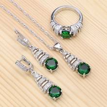 925 Sterling Silver Jewelry Sets For Women Green Cubic Zirconia White Crystal Pendant Necklace Ring Earrings Set 2024 - buy cheap