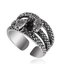 Retro exagerada dupla cabeça cobra anel antigo prata cor abertura ajustável anel rua masculino e feminino gótico jóias 2024 - compre barato