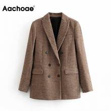 Aachoae Vintage Casual Plaid Blazer Women Fashion Double Breasted Office Ladies Jacket Coat Notched Collar Long Sleeve Suits 2024 - buy cheap