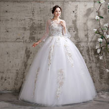 Vestido de noiva 2021, novo vestido de noiva com gola redonda, manga longa, apliques simples, feita sob encomenda, plus size, princesa 2024 - compre barato