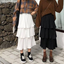 Skirts Women Solid Korean Style Elegant A-line Empire Mid-calf Ruffles Simple Leisure Daily All-match Comfortable Loose Spring 2024 - buy cheap