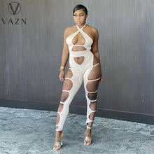 VAZN 2021 New European And America Sexy Club Open Hollow Out Solid Halter Off Shoulder Women's Skinny Pencil Jumpsuits 2024 - buy cheap