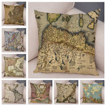 Old Map Cushion Cover for Sofa Home Car Vintage Style Pillowcase 45*45cm Pillows Covers Car Decor Super Soft Plush Pillow Case 2024 - buy cheap