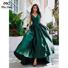 In Stock Teal In Stock Evening dresses Long A-Line Prom Gown V-Neck Satin Vestidos De Party Dresses Evening Dress 2024 - buy cheap