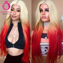 Straight Blonde Orange Omber Wig Synthetic Lace Front Wig Heat Resistant 22-26 Inch Lolita Cosplay Wigs For Black Women OLEY 2024 - buy cheap