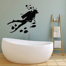 Calcomanía de pared de vinilo para buceo, pegatinas de buceo con burbujas de peces, arte Mural para baño, calcomanías de pared DIY LC1581 2024 - compra barato