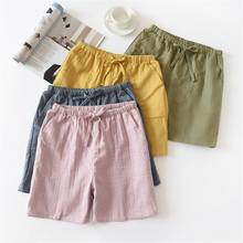 Pijama de verano para Hombre y mujer, pantalones cortos de gasa de algodón, sólido, Japón, con cordón, talla grande 2024 - compra barato