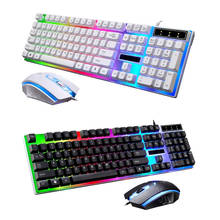 SOONHUA Проводная игровая клавиатура, мышь, набор с радужной цветной RGB подсветкой, 1600 точек/дюйм, регулируемая, без драйвера, 104 клавиши, USB клавиатура, мышь 2024 - купить недорого
