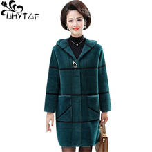 UHYTGF Quality double-sided cashmere Autumn winter coat female hooded 6XL plus size jacket Mink Cashmere windbreaker women 1064 2024 - buy cheap