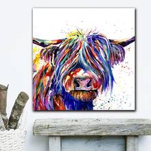 Póster Artístico colorido de vaca de las montañas, lienzo de arte, pintura al óleo de animales, imágenes de pared para sala de estar, moderno, sin marco 2024 - compra barato
