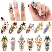 1Pc Women Fashion Bowknot Gold Nail Ring Nail Art Decoration Charm Crown Flower Crystal Finger Nail Rings Nail DIY 2024 - buy cheap