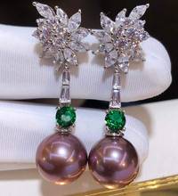 Pendientes colgantes de perlas moradas para mujer, Plata sólida 925 redondos M131, 10-11mm, agua dulce natural, regalos de cumpleaños finos 2024 - compra barato