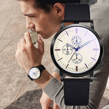 Reloj analógico de cuarzo para hombre, pulsera masculina de negocios con números negros, correa de cuero de imitación, regalos 2024 - compra barato