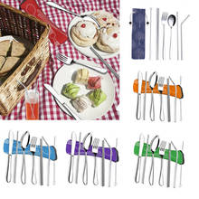 New trendy Dinnerware Set Travel Camping Cutlery Set Reusable Silverware with Metal Straw Spoon Fork Chopsticks Portable Case 2024 - buy cheap