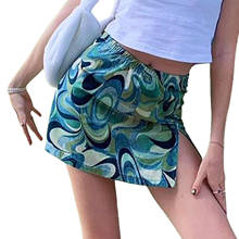 Летняя женская модная юбка с абстрактным принтом, повседневная индивидуальная облегающая короткая юбка с высокой талией и разрезом 2024 - купить недорого