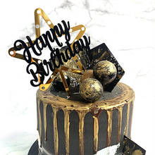 Decoração para comemoração de aniversários infantis, decoração de bolo em acrílico com desenho de estrelas e douradas, preto, para chá de bebê 2024 - compre barato