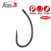 JIGEECARP 100PCS Carp Fishing Hooks Coated Non-Reflective Sharp Point Hair Rig Hooks Barb Carp Method Fishing Hook 2024 - buy cheap