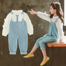 Girls Elegant Shirt+ jean Jumpsuit Clothing Set angel Kids Clothes Suit For Girl 6 8 12 Years Children's Costumes Casual clothes 2024 - buy cheap