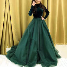Muslim Evening Dress High Neck Long Sleeve Velvet Top A-Line Long Formal Dubai Arabic Kaftan Prom Party Dress 2020 Gowns 2024 - buy cheap