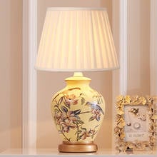 Chinese rustic yellow flower bird ceramic Table Lamps Dimmer/Touch switch fabric E27 LED lamp for bedside&foyer&studio MF049 2024 - buy cheap