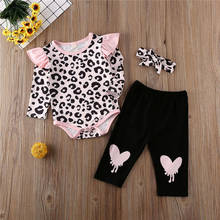 Newborn Baby Girls Clothes Geometry Pants bow Headband leopard print Ruffle round neck long sleeve Bodysuit 3pc Toddler Outfits 2024 - buy cheap