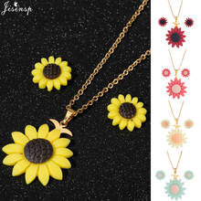 Jisensp Color Flowers Daisy Pendant Necklace Earrings Stainless Steel Chain Jewelry Sets for Women Fashion Summer Vacation Gift 2024 - buy cheap