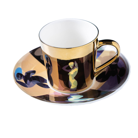 Enamel Ceramic Coffee Tea Cup Saucer Spoon Sets Rose Shaped Porcelain Cups Wares 