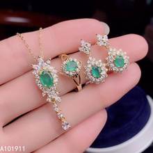 KJJEAXCMY Fine Jewelry 925 Sterling Silver Inlaid Natural Emerald Cute Pendant Ring Earring Noble Female Suit Support Detection 2024 - buy cheap