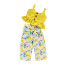 Toddler Kids Baby Girls Infant Children Clothing Suits Outfits Yellow Girls Off Shoulder Ruffle Sling Tank Tops Floral Pants 2024 - buy cheap