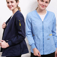 Scrub Jacket Unisex Workwear Outercoat Nurse Working Uniforms Light Weight Knitted Cuffs Zipper Front Tunic 19JK001 2024 - buy cheap