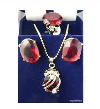 Red Cubic Zirconia Crystal Pendant Necklace Earrings Ring Set 2024 - buy cheap