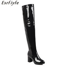 ESRFIYFE 2020 New Winter Woman Rubber Boots High Heel Over The Knee Boots Patent Leather Zip Boots Ladies Party Dress Shoes 2024 - buy cheap