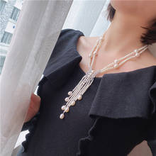Hand knotted sweater chain white freshwater pearl micro inlay zircon accessories necklace long 50-53cm fashion jewelry 2024 - buy cheap