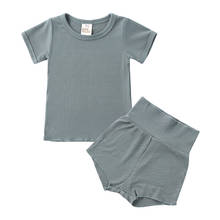 2-4Years Summer Baby Girls Boys Pajama Sets 1-4Y Solid Short Sleeve T Shirts High Waist Shorts 2pcs 2024 - buy cheap