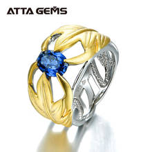 Anel de prata safira azul, anel prata safira azul criado anel de prata safira s925 com folhas especiais e da moda 2024 - compre barato