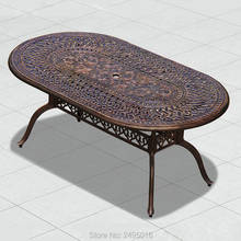 Mesa de jantar com alumínio fundido para cadeiras de jardim e áreas externas, durável, 180x105x73cm, em cor de bronze 2024 - compre barato