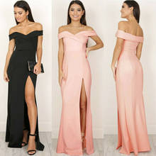 2020 Elegant Ladies Dress Hot Off Shoulder Casual Long Maxi Evening Party Long Dress Solid Pink Black Slash Neck Costume Dresses 2024 - buy cheap