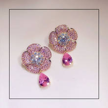Drop Earrings For Women 925 Sterling Needels Flower Pink Cubic Zirconia Water Drop Temperament Fine Jewelry Sweet Brincos 2024 - buy cheap