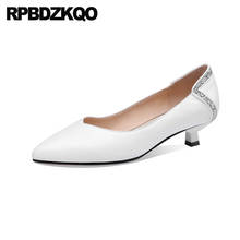 Size 4 34 Black Work Shoes Women Leather Genuine Low Heels High Pointed Toe 33 Brand White Runway Pumps Footwear 2021 Kitten 2024 - buy cheap