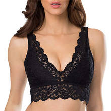 Sutiã de renda, lingerie sexy, roupa íntima feminina, preto e branco, decote v profundo, push up, top crop sem costura para mulheres j50 2024 - compre barato