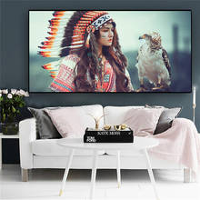 Native Indian Girl and Eagle Canvas Painting Posters and Prints Portrait Canvas Art Scandinavian Wall Picture for Living Room 2024 - buy cheap