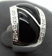 Free shipping 22X16mm Natural Black Solid 925 Silver Ring Size 7/8/9/10 2024 - buy cheap