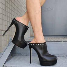 BERZIMER Women Platform Heels Pumps Slip On Studded High Heels Party Mules Sandals Faux Leather Shoes Woman Big Size 42 46 52 2024 - buy cheap