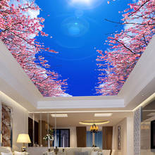 Papel pintado con foto personalizada, cielo azul, nubes blancas, flor de cerezo, sala de estar, dormitorio, decoración de techo 3D, Mural impermeable 2024 - compra barato