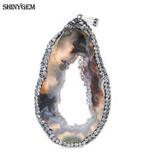 Shinygem colar com pingente de ágata, pingente aleatório de 20*40mm para pedras de geodo, minerais e strass para fazer joias diy 2024 - compre barato